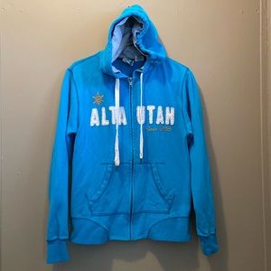 Women’s Blue 84 Alta Utah Ski Drawstring Hoodie, Zip Up, Size Medium